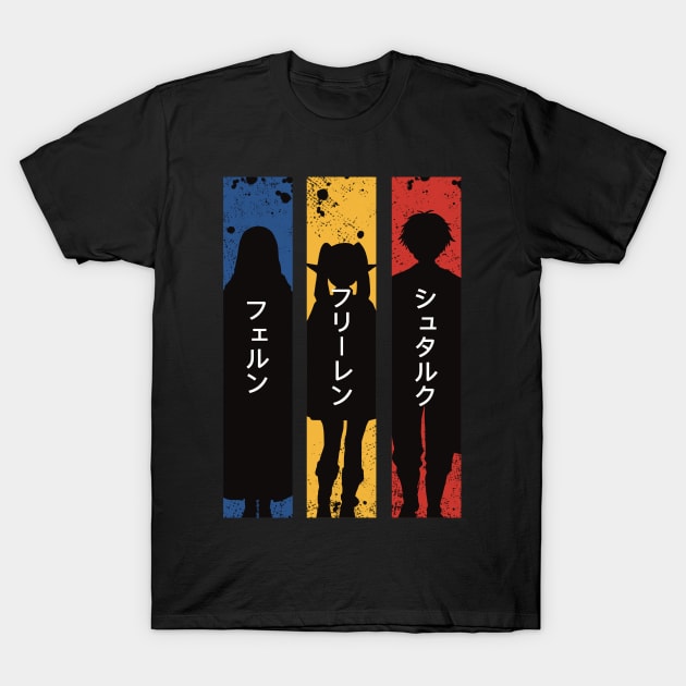 Frieren Party Members Black Silhouette with Fern Stark from Sousou no Frieren or Frieren Beyond Journeys End Anime SNF-172 T-Shirt by Animangapoi